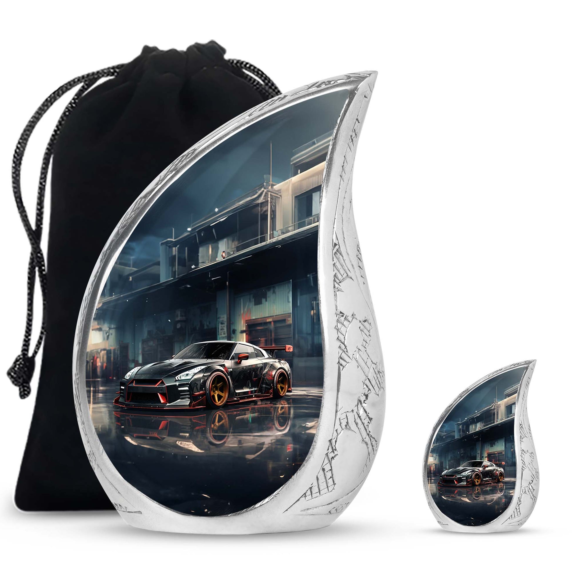 Teardrop Shape Car Urn Large Urn With 1 Keepsake Urn