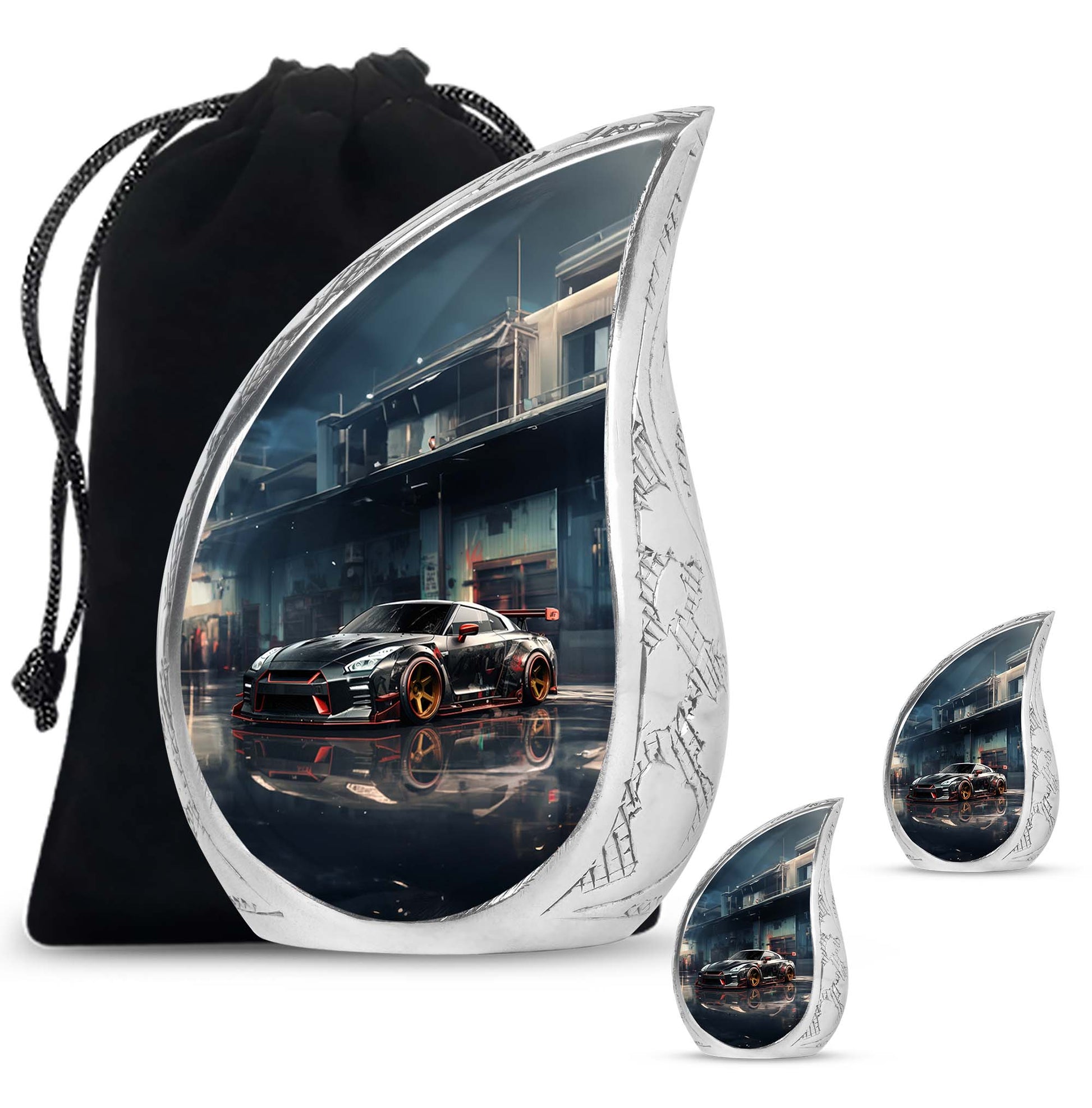 Teardrop Shape Car Urn Large Urn With 2 Keepsake Urn
