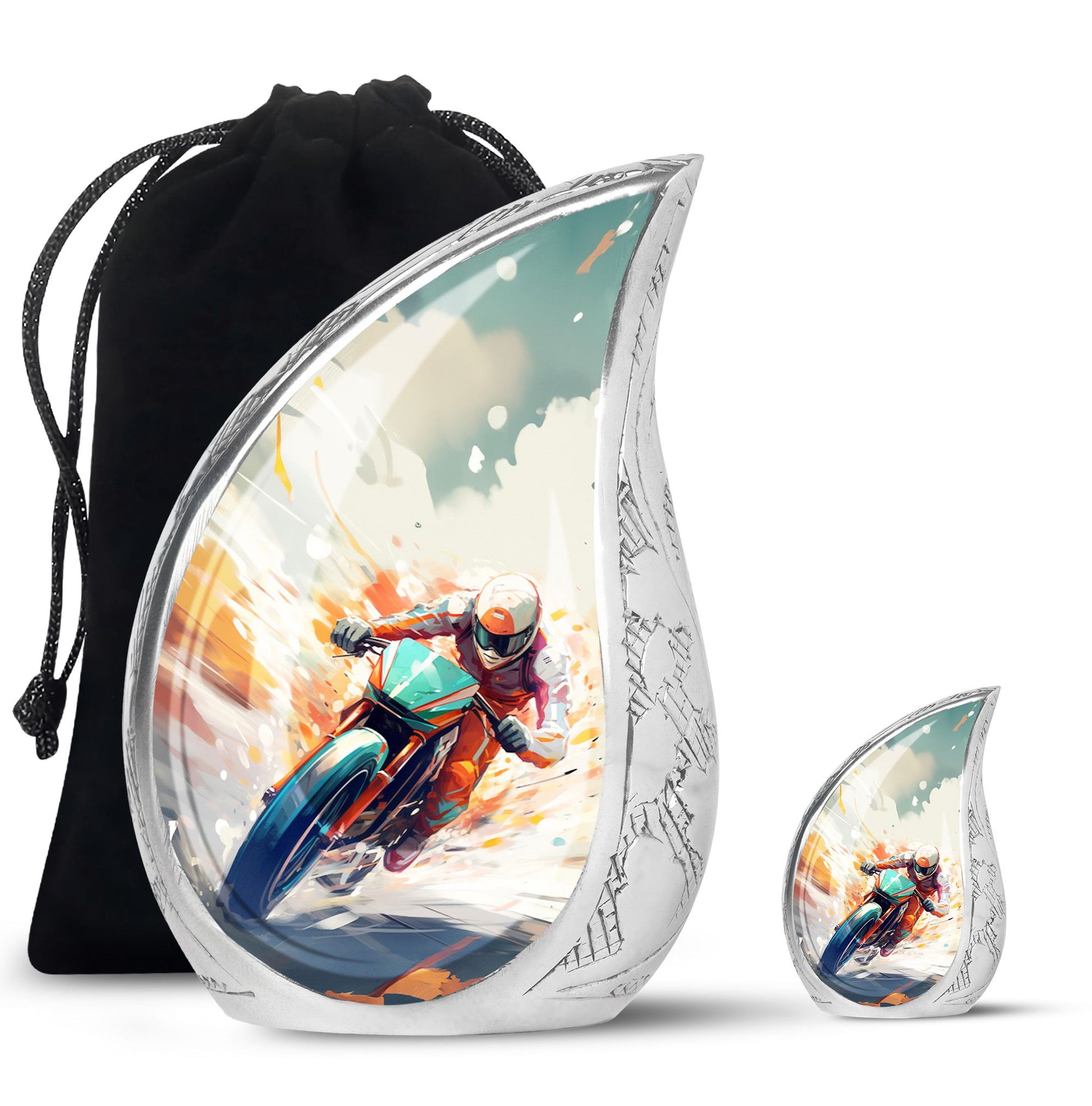 Teardrop Shape Bike Urn Large Urn With 1 Keepsake Urn