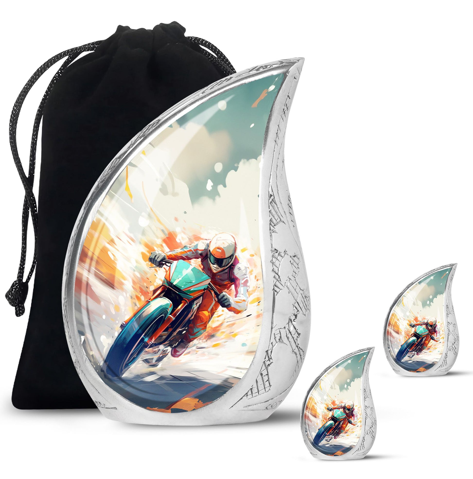 Teardrop Shape Bike Urn Large Urn With 2 Keepsake Urn