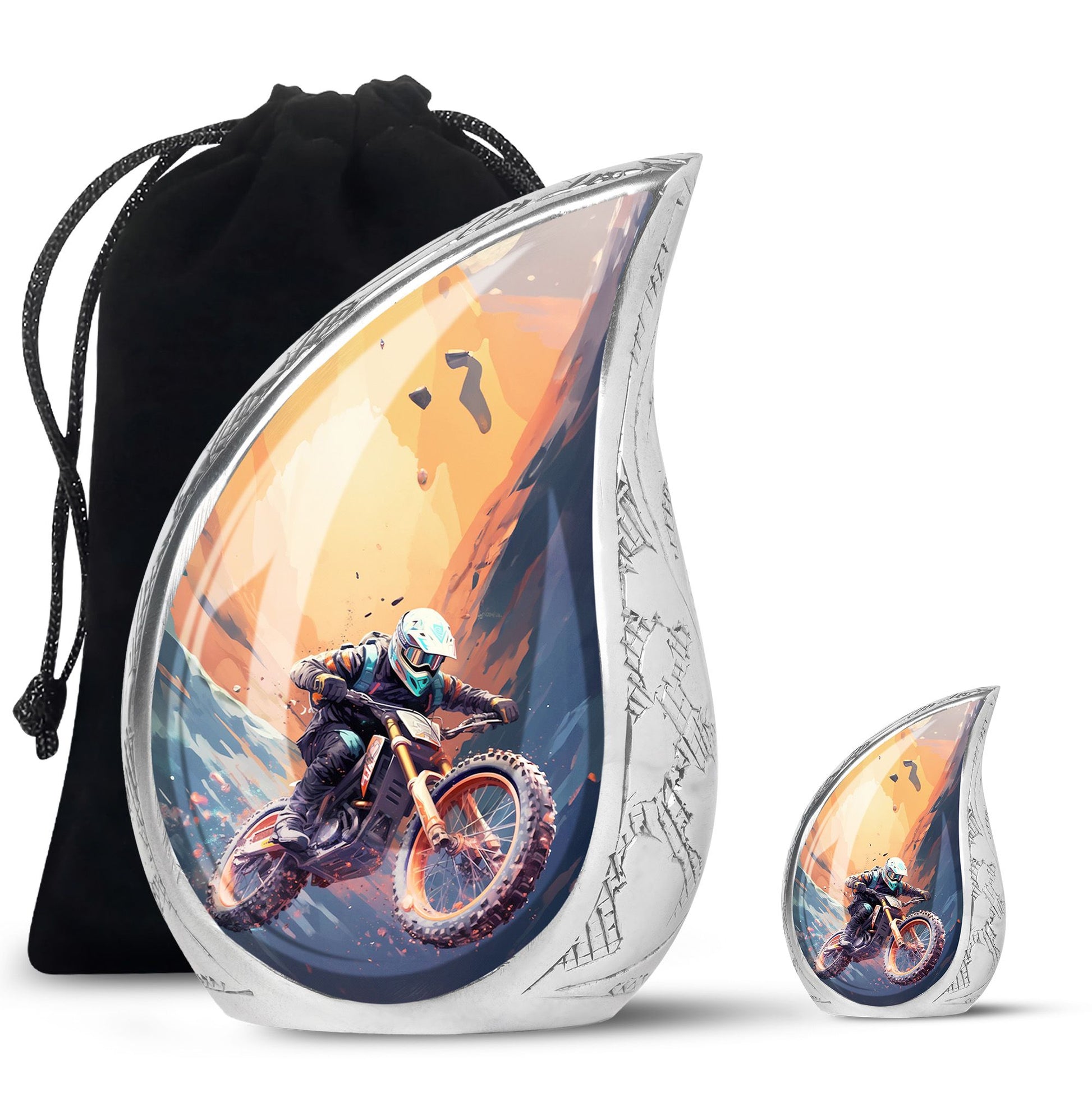 Teardrop Shape Bike Urn Large Urn With 1 Keepsake Urn