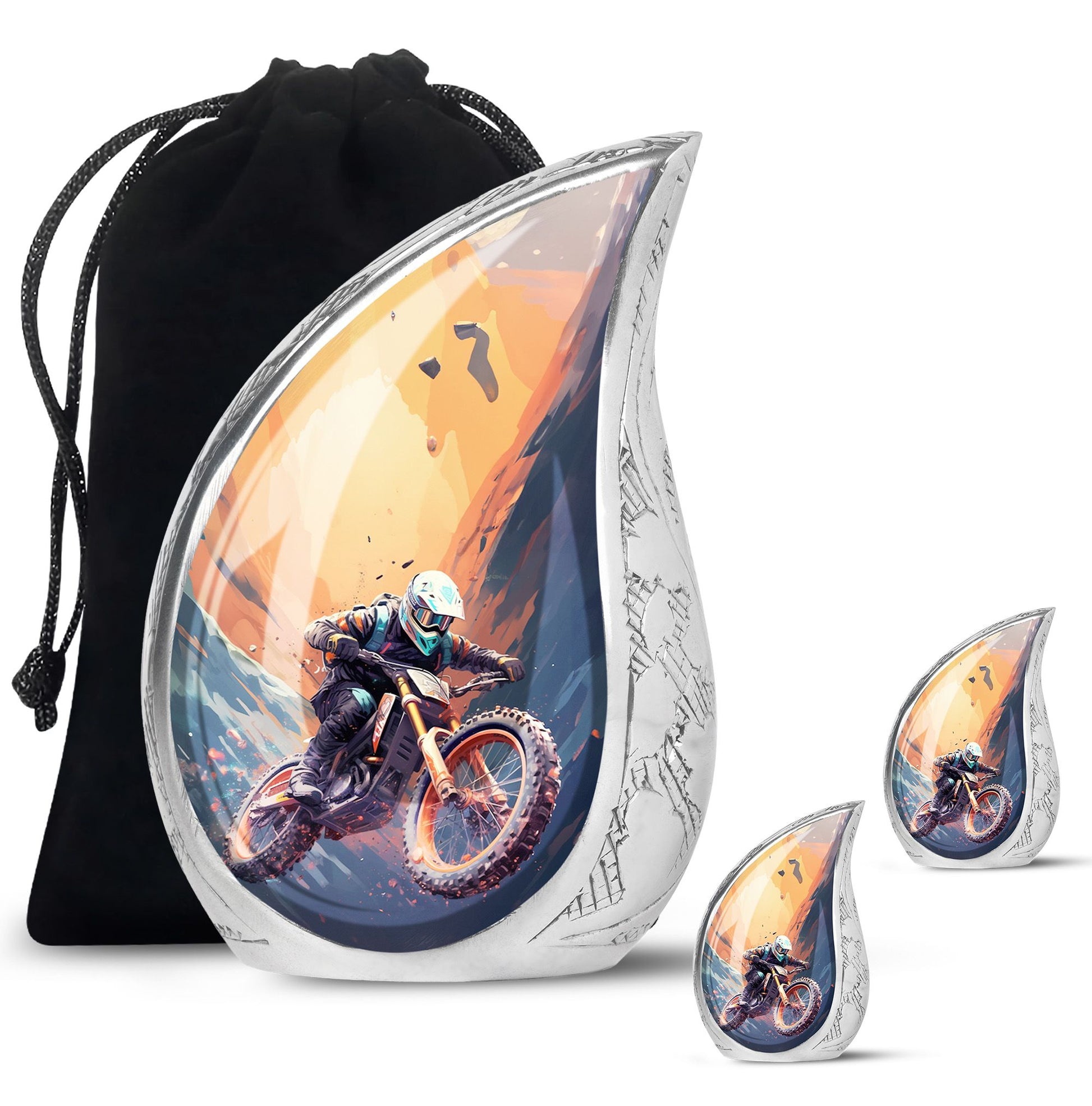Teardrop Shape Bike Urn Large Urn With 2 Keepsake Urn