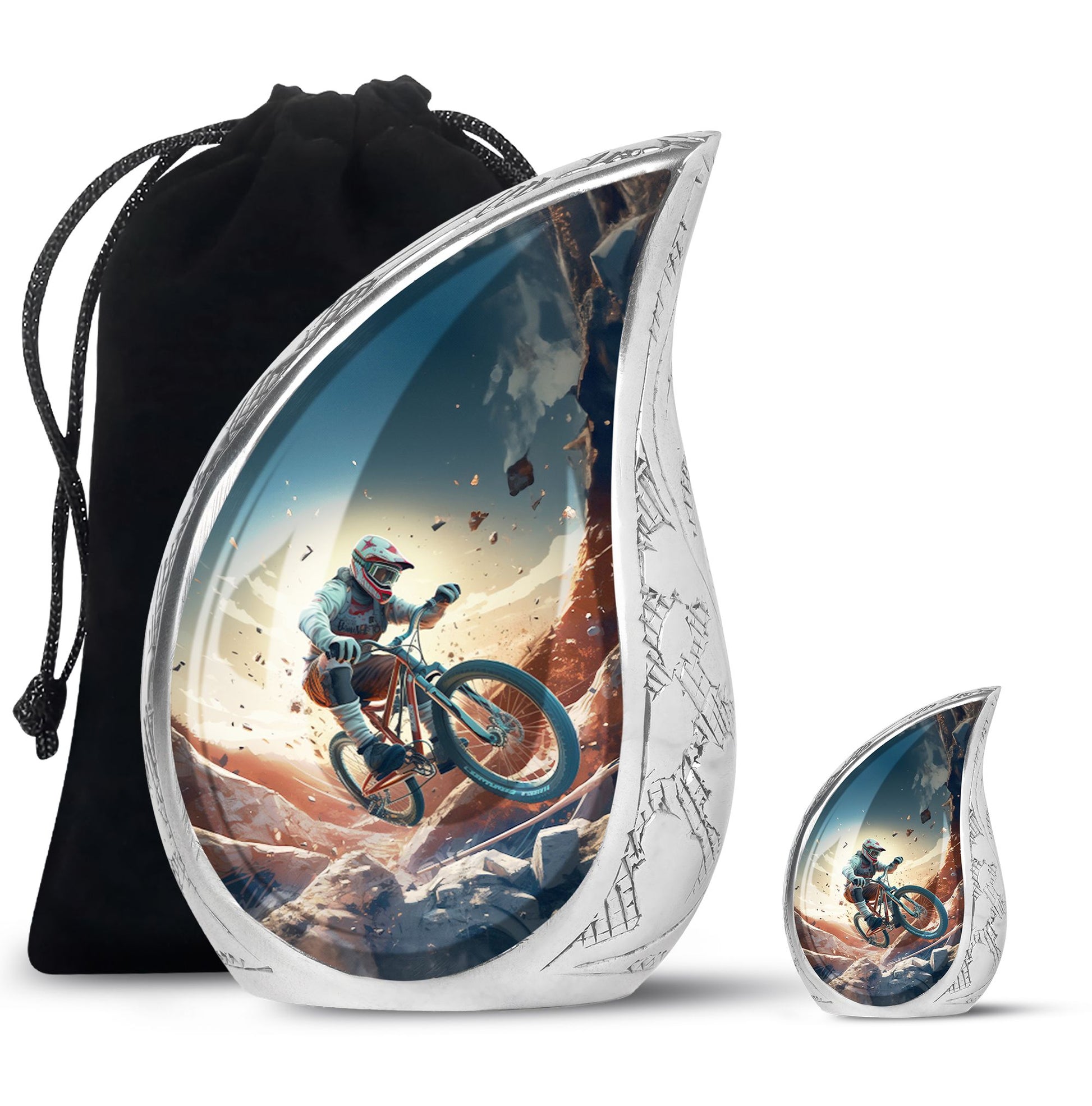 Teardrop Shape Bike Urn Large Urn With 1 Keepsake Urn