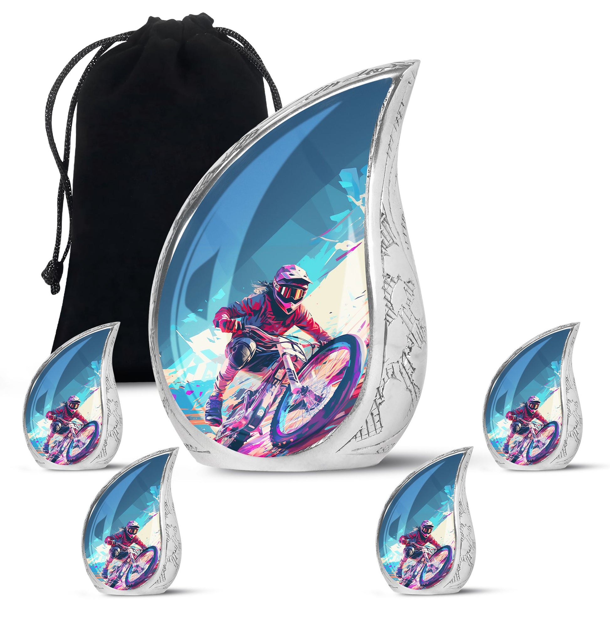 Teardrop Shape Bike Urn Large Urn With 4 Keepsake Urn