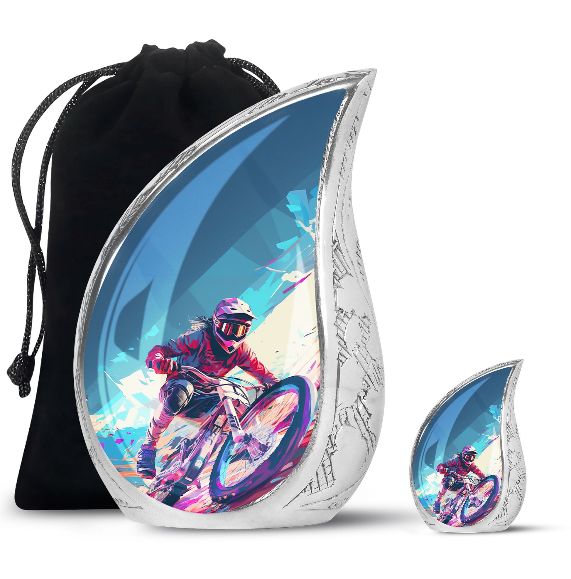 Teardrop Shape Bike Urn Large Urn With 1 Keepsake Urn