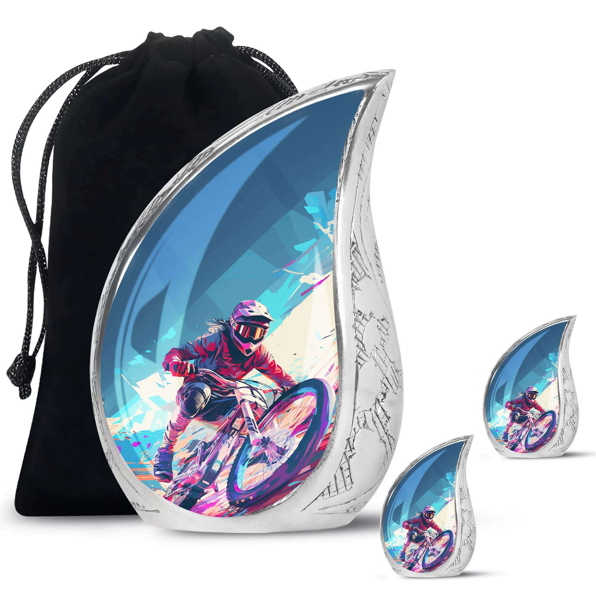 Teardrop Shape Bike Urn Large Urn With 2 Keepsake Urn