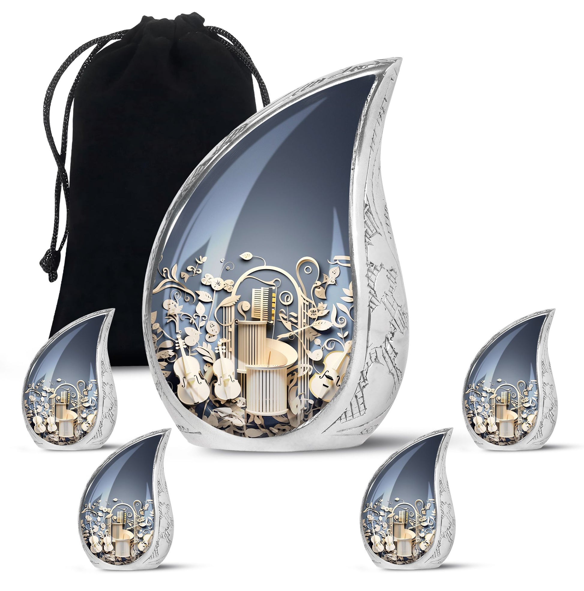Teardrop Shape Music Urn Large Urn With 4 Keepsake Urn