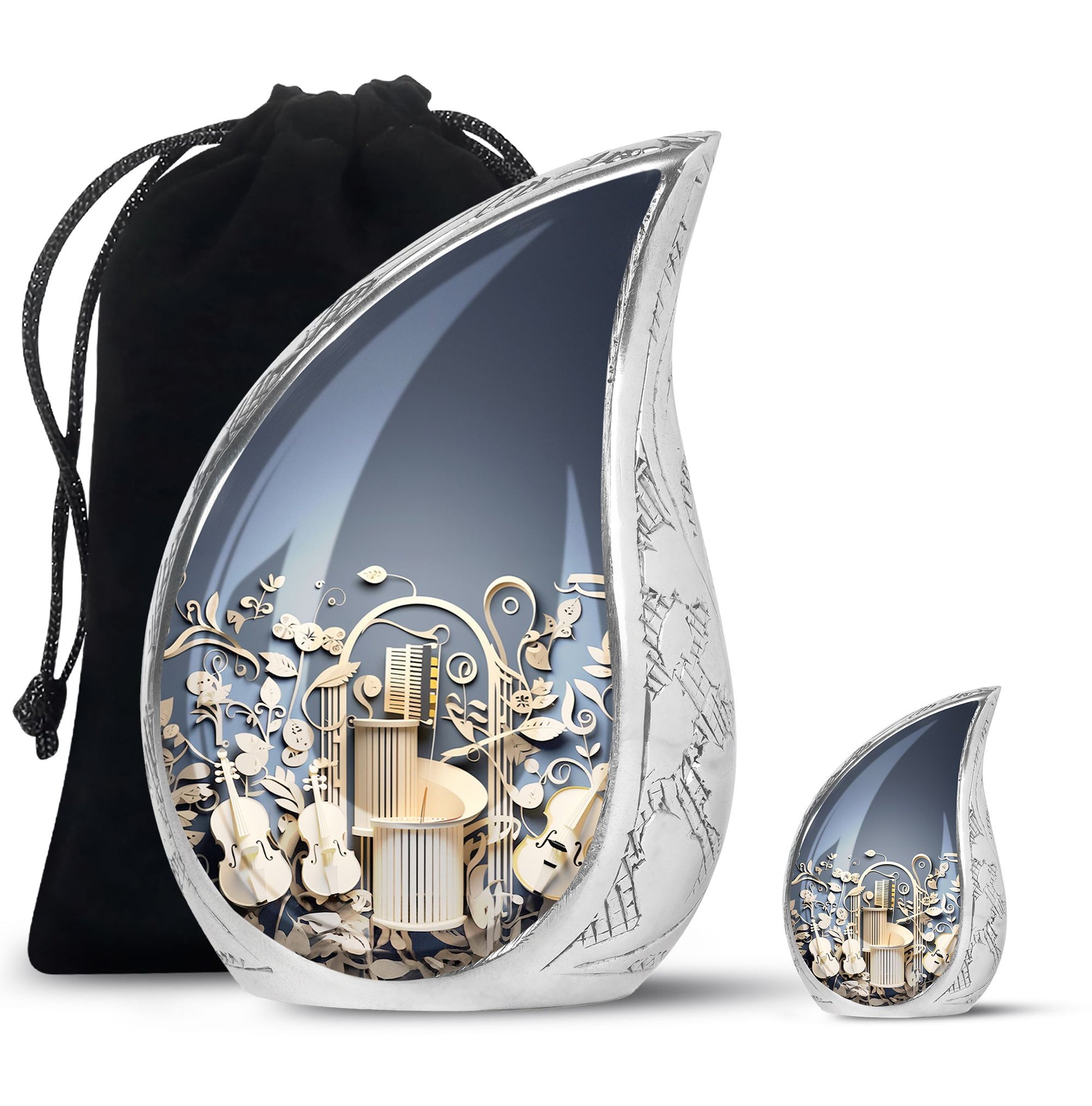 Teardrop Shape Music Urn Large Urn With 1 Keepsake Urn