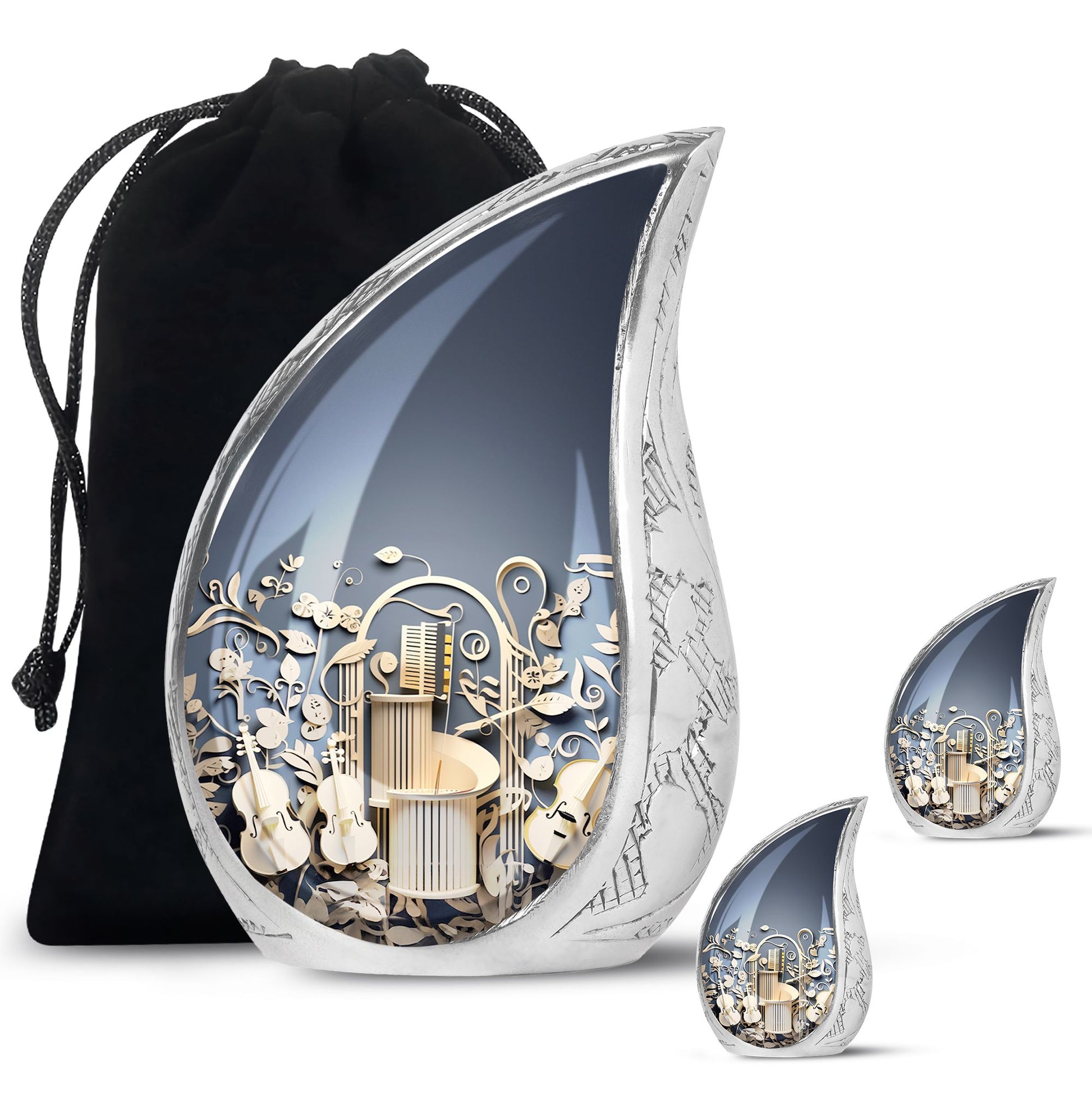 Teardrop Shape Music Urn Large Urn With 2 Keepsake Urn