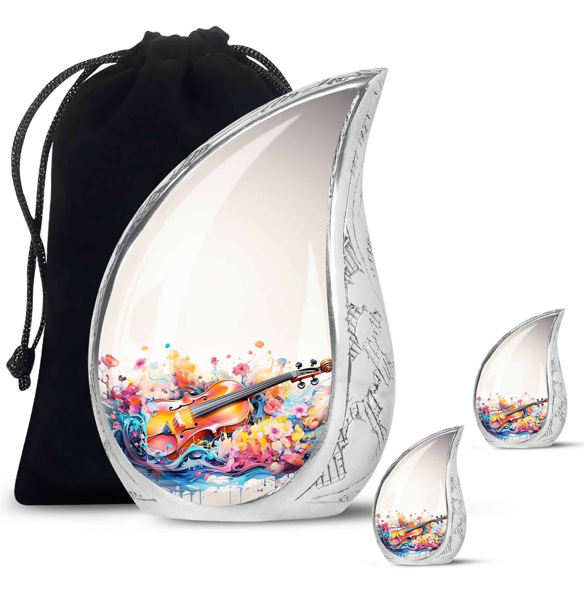Teardrop Shape Music Urn Large Urn With 2 Keepsake Urn
