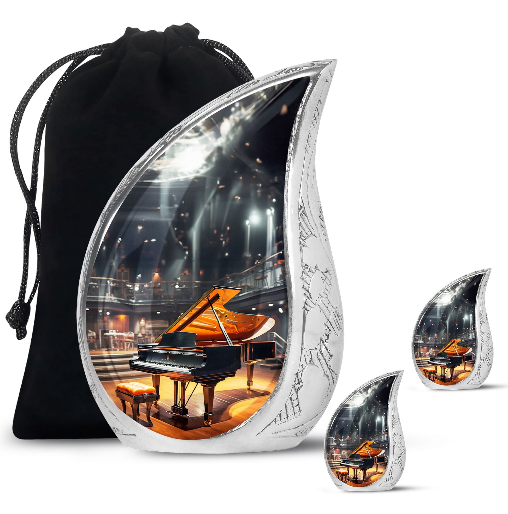 Teardrop Shape Music Urn Large Urn With 2 Keepsake Urn