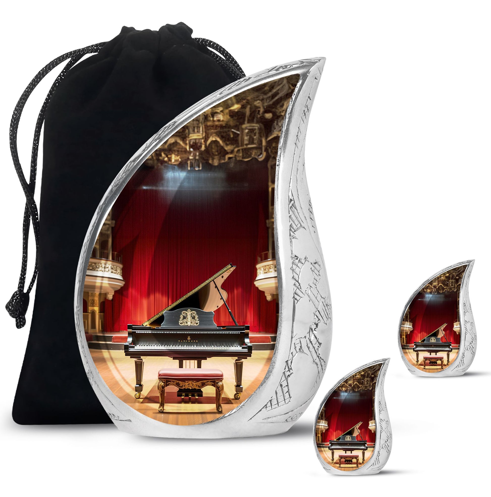 Teardrop Shape Music Urn Large Urn With 2 Keepsake Urn
