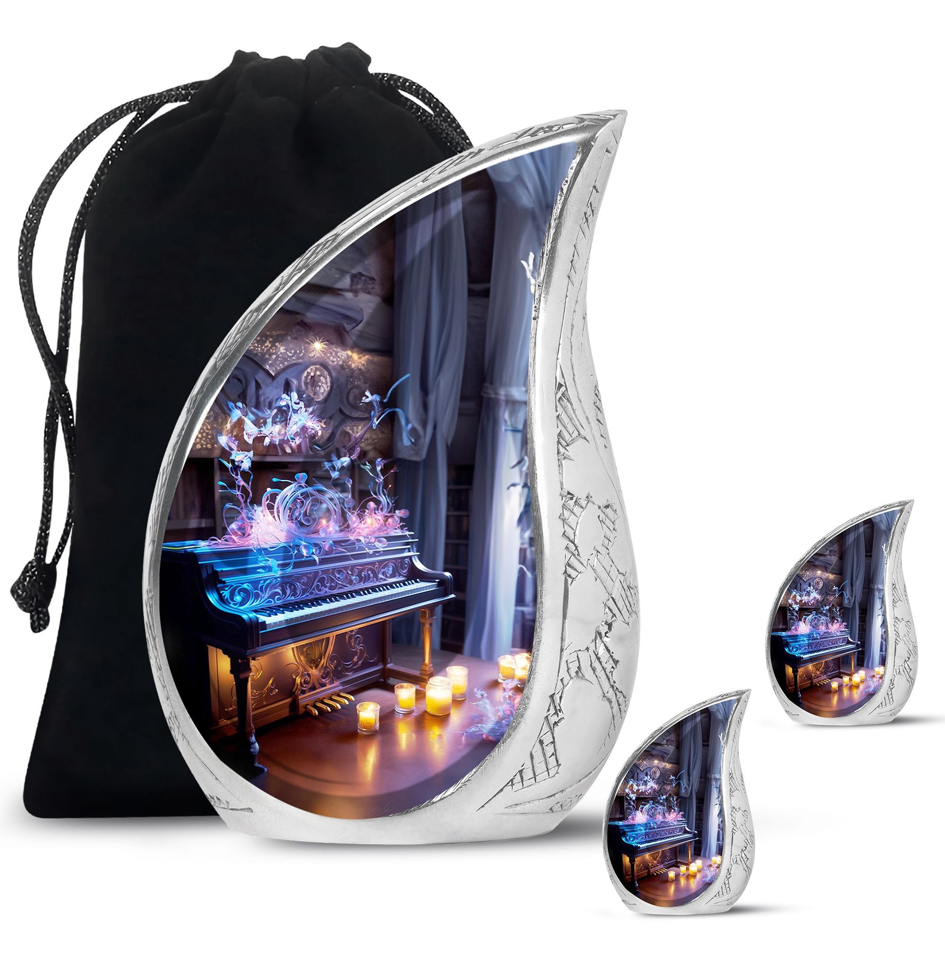 Teardrop Shape Music Urn Large Urn With 2 Keepsake Urn