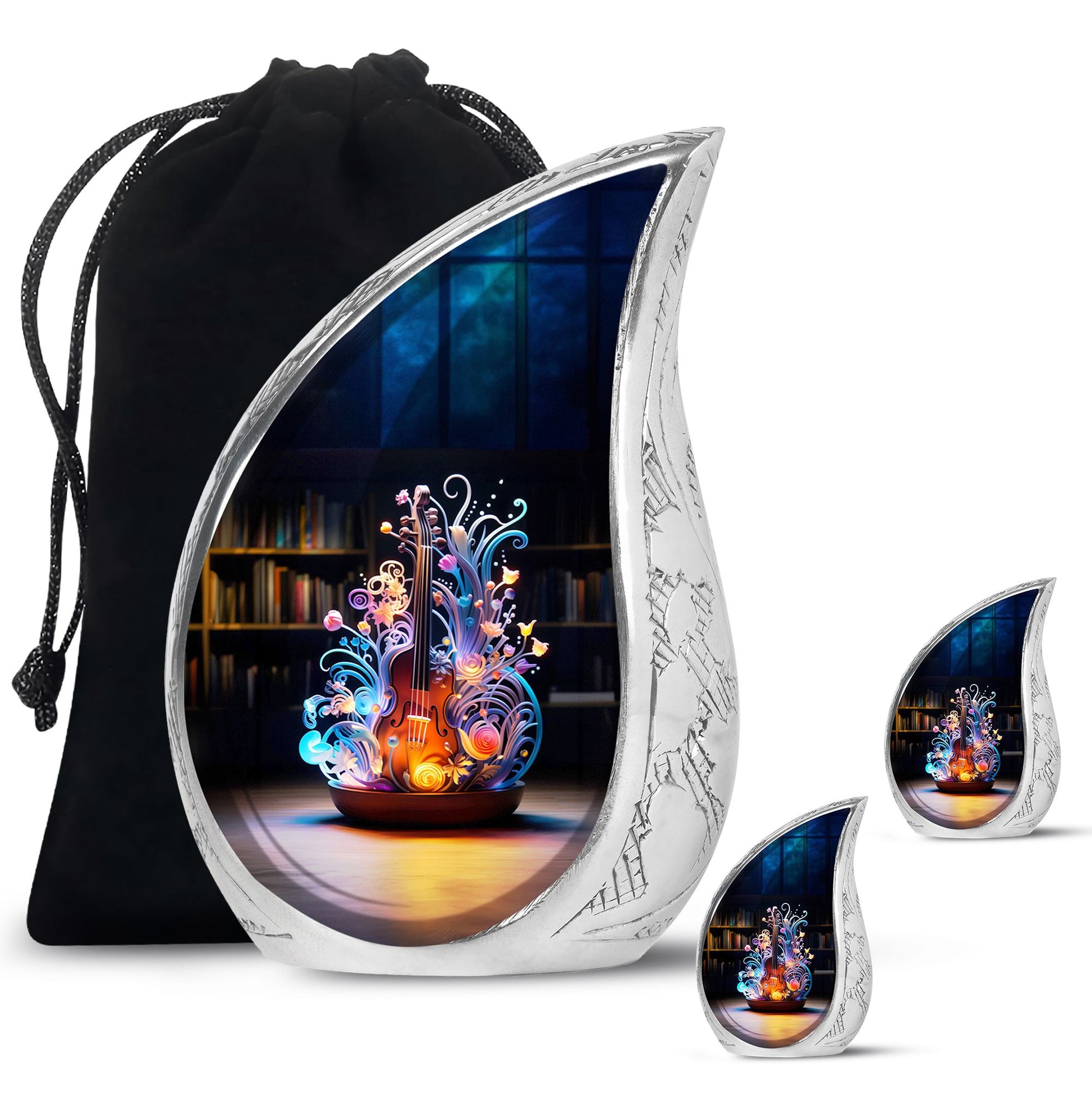 Teardrop Shape Music Urn Large Urn With 2 Keepsake Urn