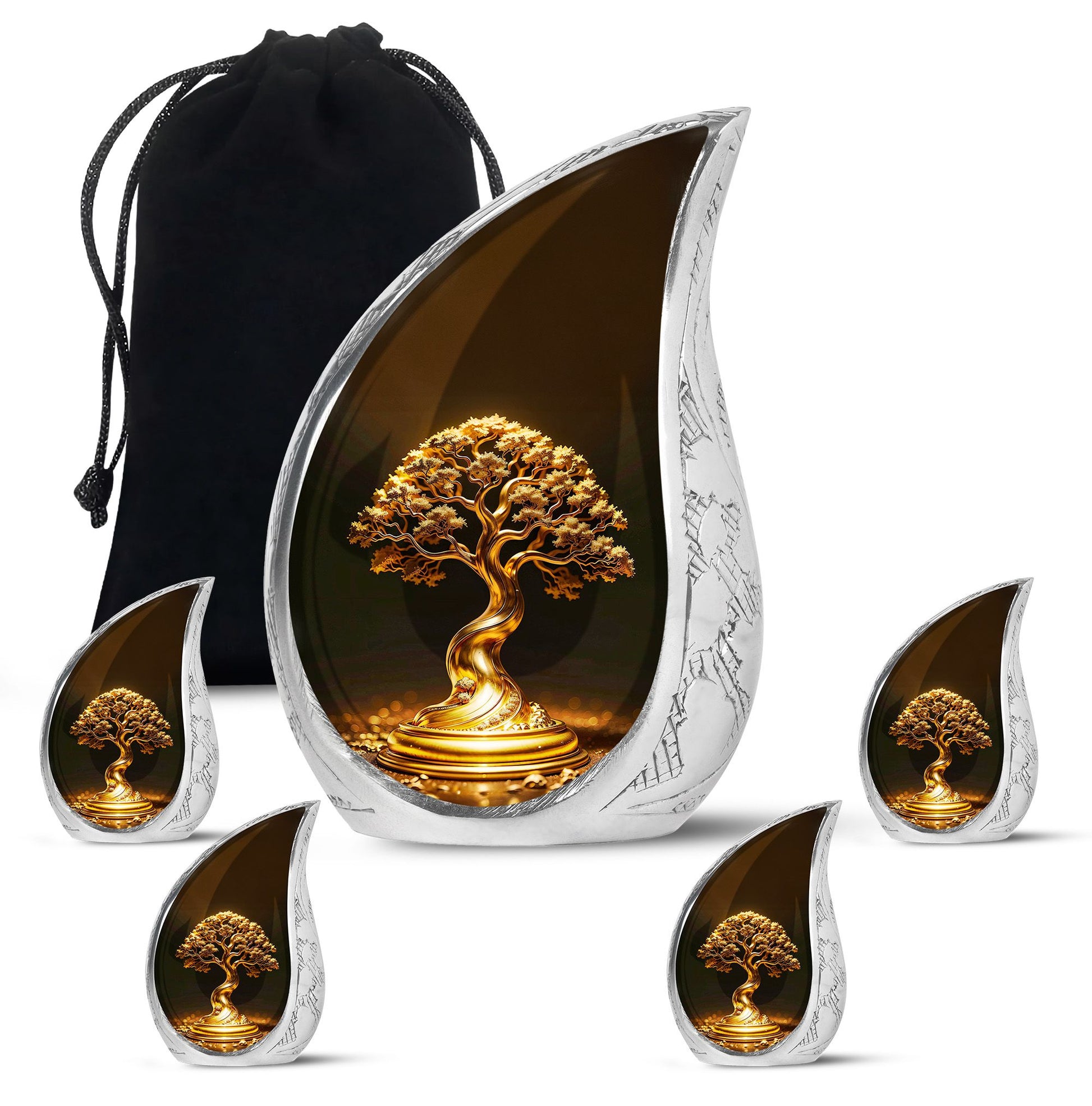 Teardrop Shaped  Large Urn With 4 Keepsake