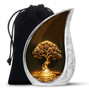 Teardrop Shaped Golden Tree Urn Large Urn 10 Inch