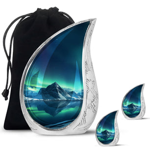 Teardrop Shape Aurora Borealis Urn Large Urn With 2 Keepsake Urn