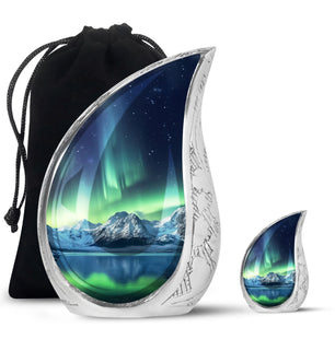 Teardrop Shape Aurora Borealis Urn Large Urn With 1 Keepsake Urn