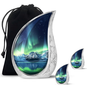 Teardrop Shape Aurora Borealis Urn Large Urn With 2 Keepsake Urn