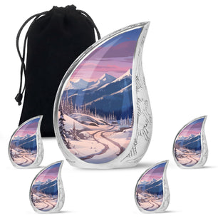 Winter's Graceful Slumber - Northern Lights Teardrop, Heart Shape Urn