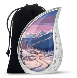 Winter's Graceful Slumber - Northern Lights Teardrop, Heart Shape Urn