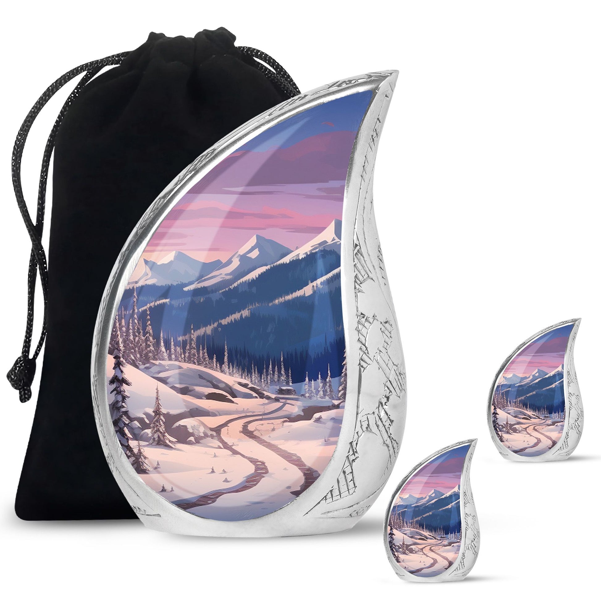Winter's Graceful Slumber - Northern Lights Teardrop, Heart Shape Urn