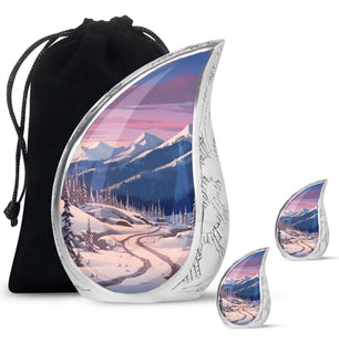 Winter's Graceful Slumber - Northern Lights Teardrop, Heart Shape Urn