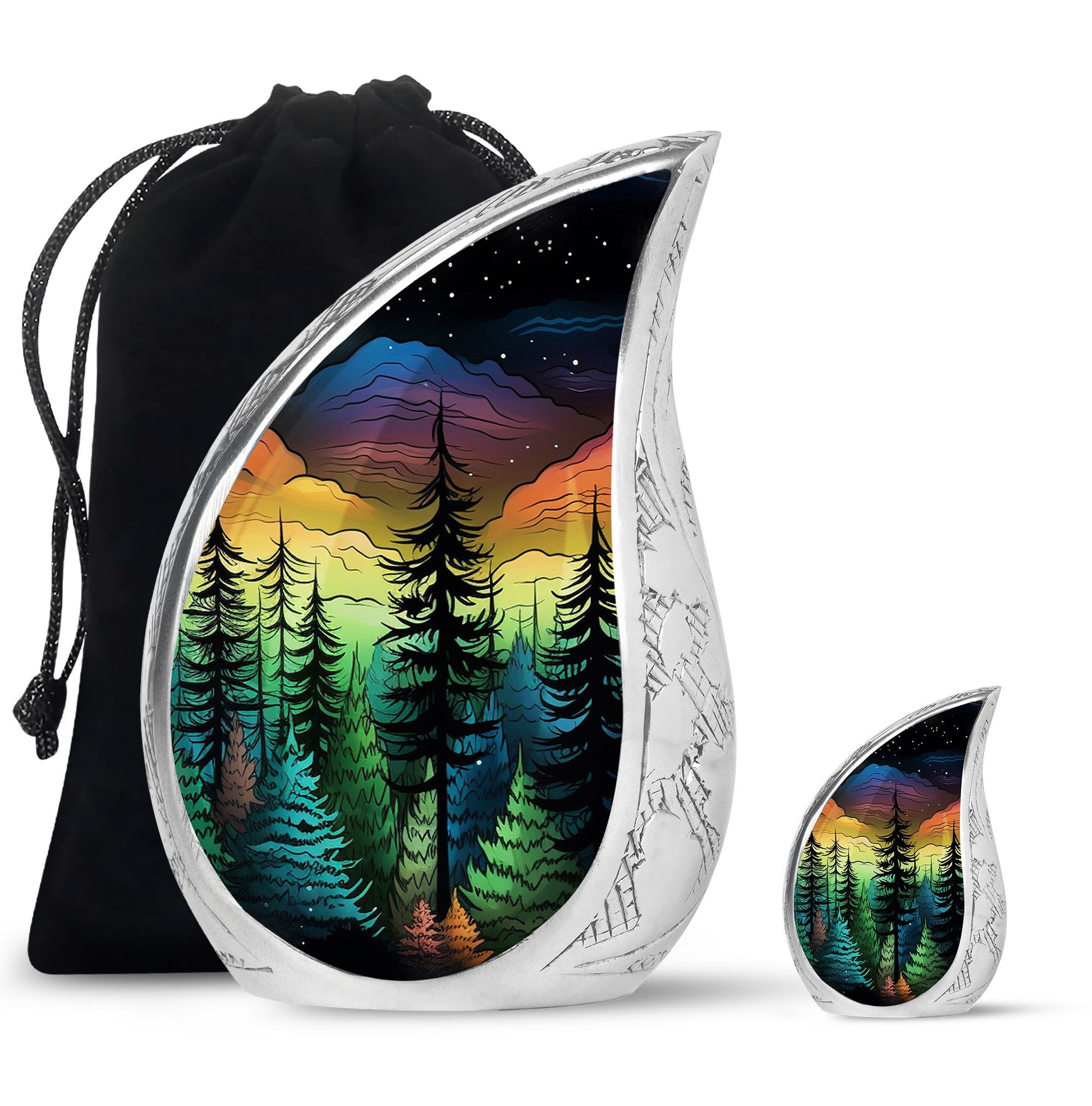 The Forest's Hues - Northern Light Large Teardrop, Heart Urn For Ashes