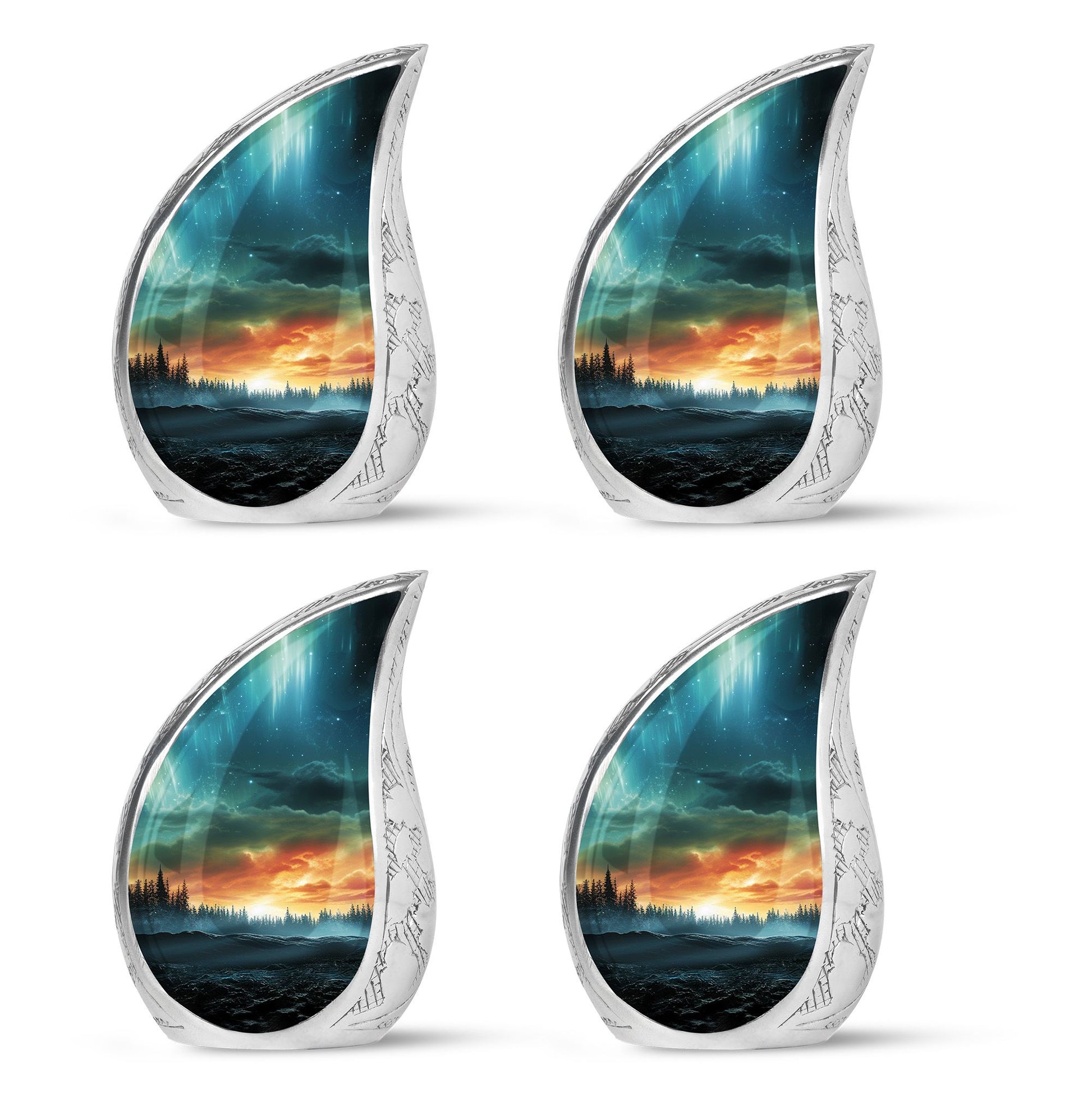 The Forest's Luminous Veil - Northern Lights Teardrop, Heart Shape Urn