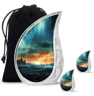 The Forest's Luminous Veil - Northern Lights Teardrop, Heart Shape Urn