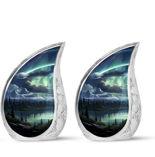 Serene Mountain Lake - Northern Lights Teardrop, Heart Cremation Urn