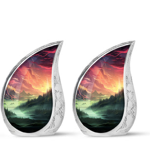 Sunset In The Mountains - Northern Lights Teardrop, Heart Shape Urn
