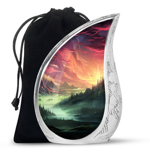 Sunset In The Mountains - Northern Lights Teardrop, Heart Shape Urn