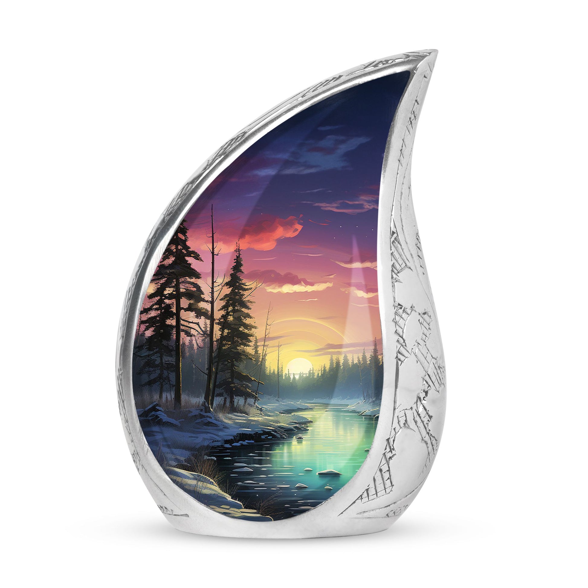 Glow On A Frozen Creek - Northern Lights Teardro Urn For Ashes