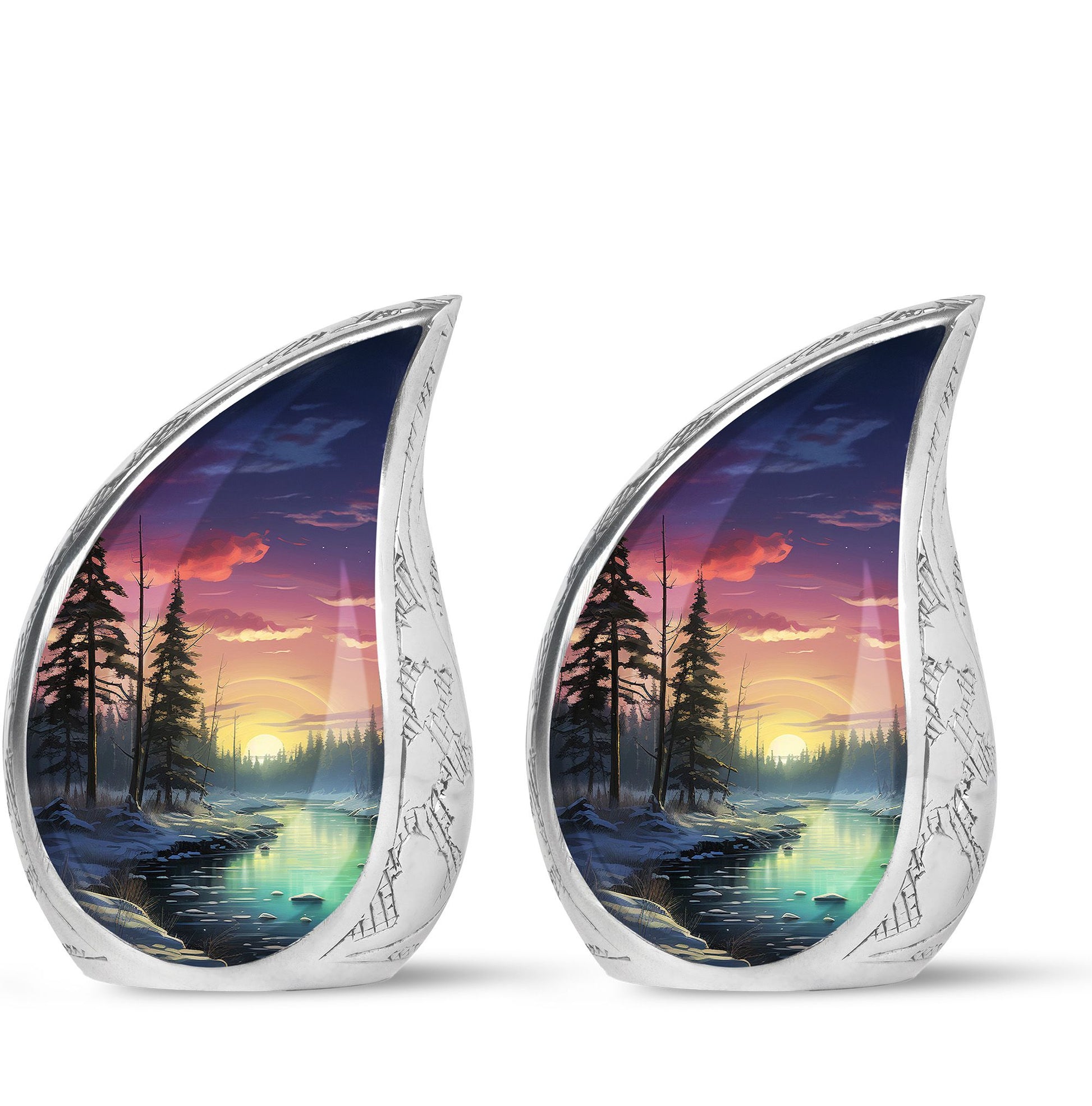 Glow On A Frozen Creek - Northern Lights Teardro Urn For Ashes