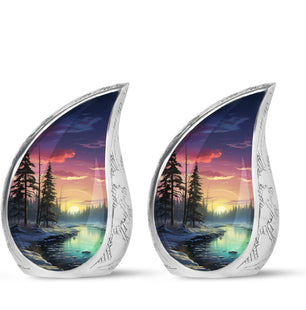 Glow On A Frozen Creek - Northern Lights Teardro Urn For Ashes
