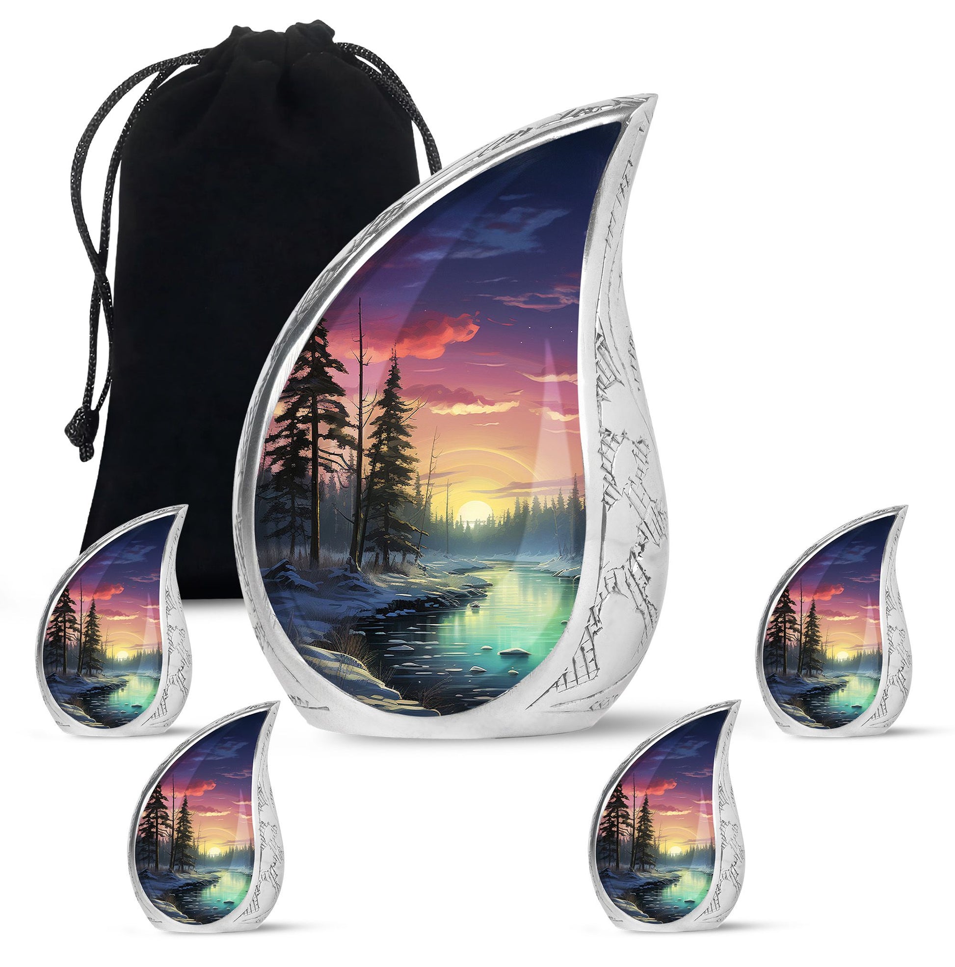 Glow On A Frozen Creek - Northern Lights Teardro Urn For Ashes