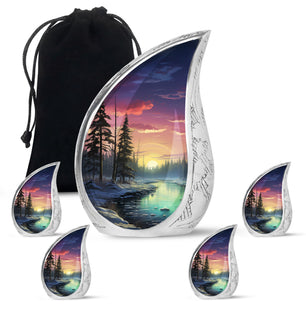 Glow On A Frozen Creek - Northern Lights Teardro Urn For Ashes