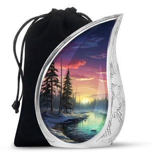 Glow On A Frozen Creek - Northern Lights Teardro Urn For Ashes