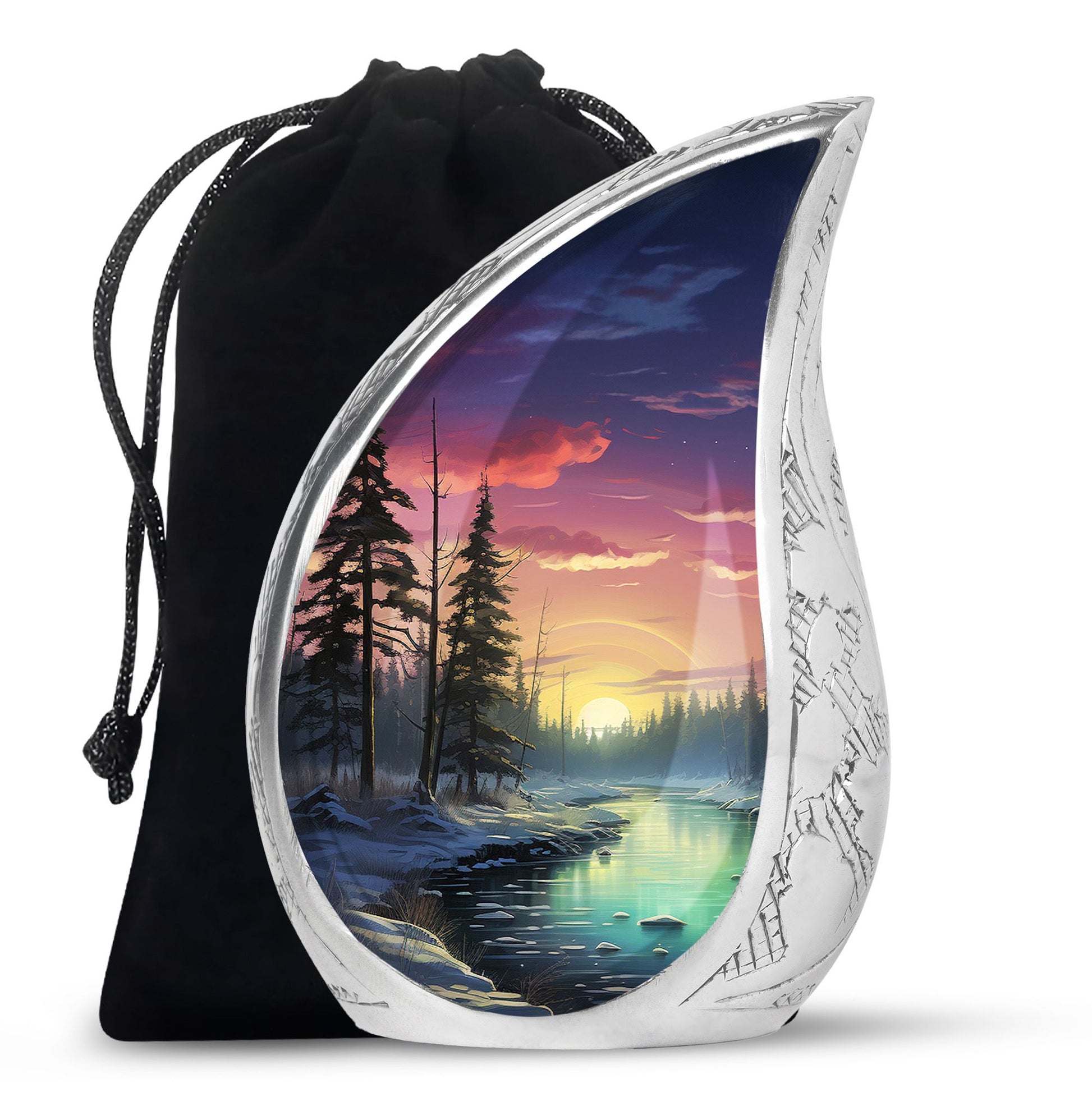 Glow On A Frozen Creek - Northern Lights Teardro Urn For Ashes