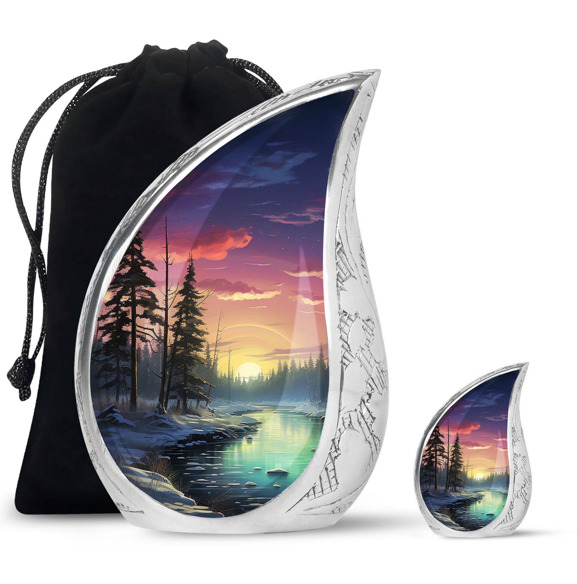 Glow On A Frozen Creek - Northern Lights Teardro Urn For Ashes