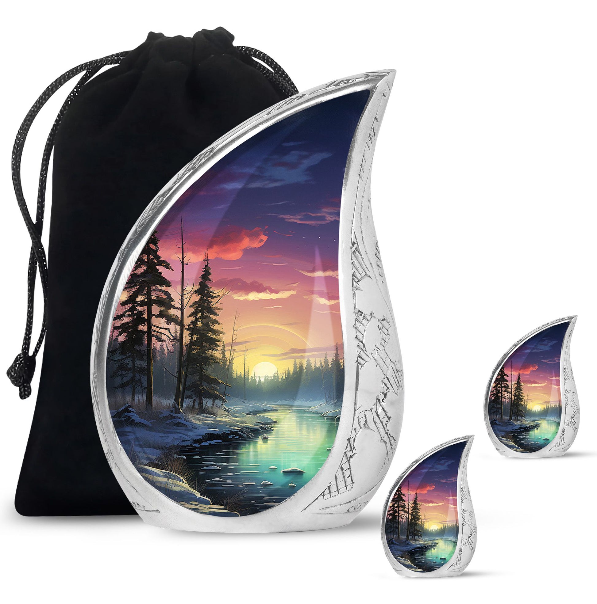Glow On A Frozen Creek - Northern Lights Teardro Urn For Ashes