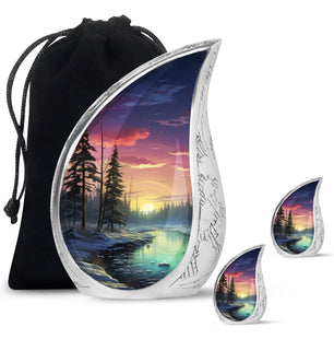 Glow On A Frozen Creek - Northern Lights Teardro Urn For Ashes