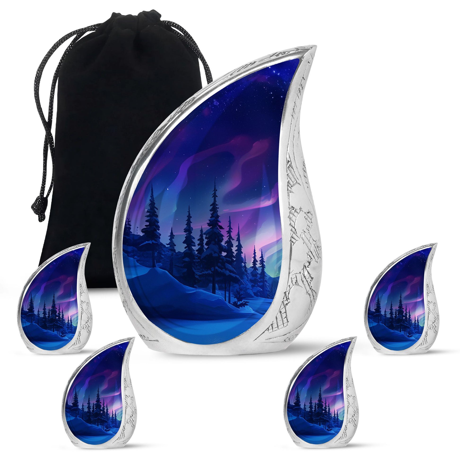 Aurora Borealis - Northern Lights Teardrop, Heart Shape Urn