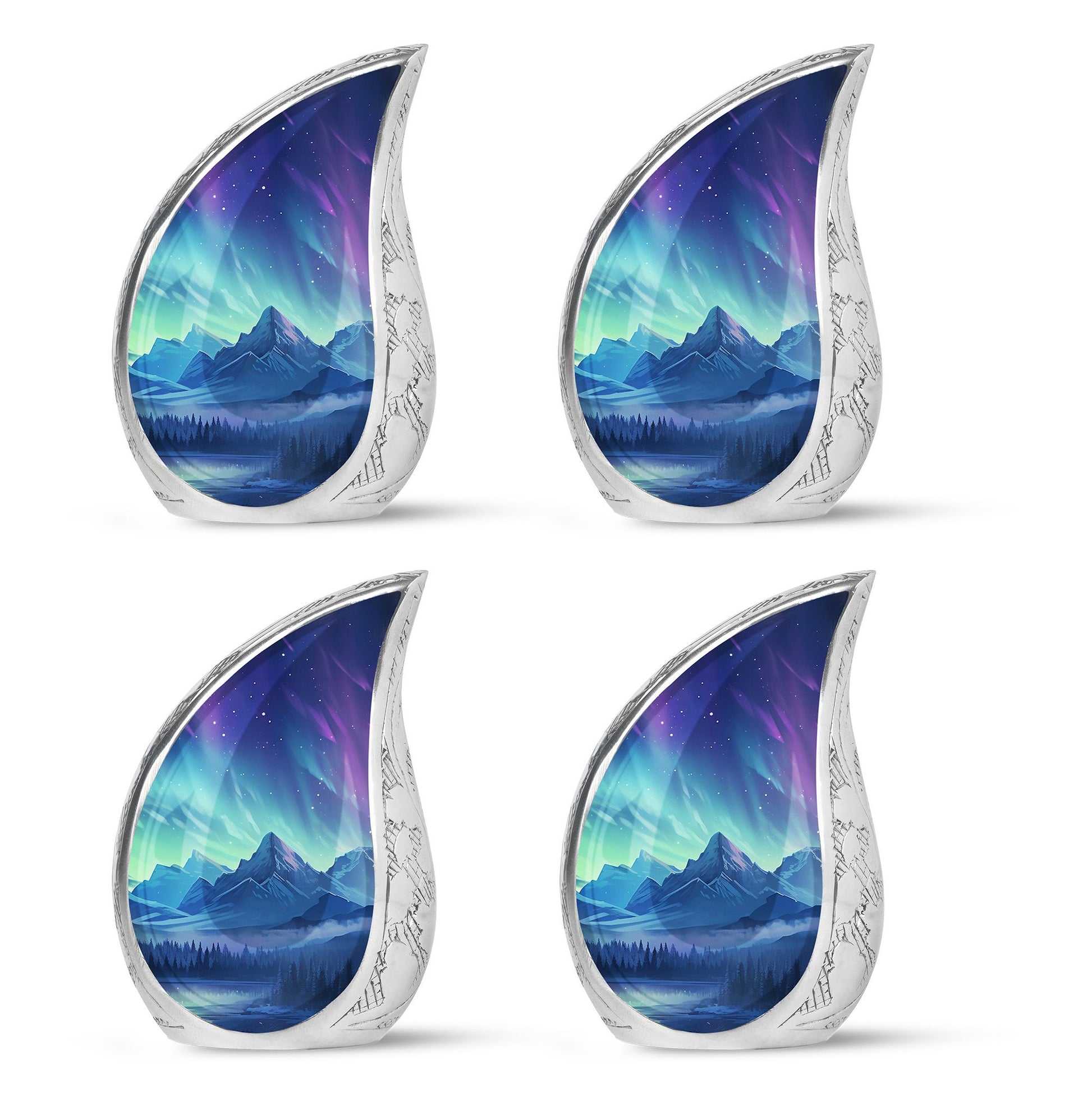 Mountain Lake - Northern Lights Teardrop, Heart Shape Urn