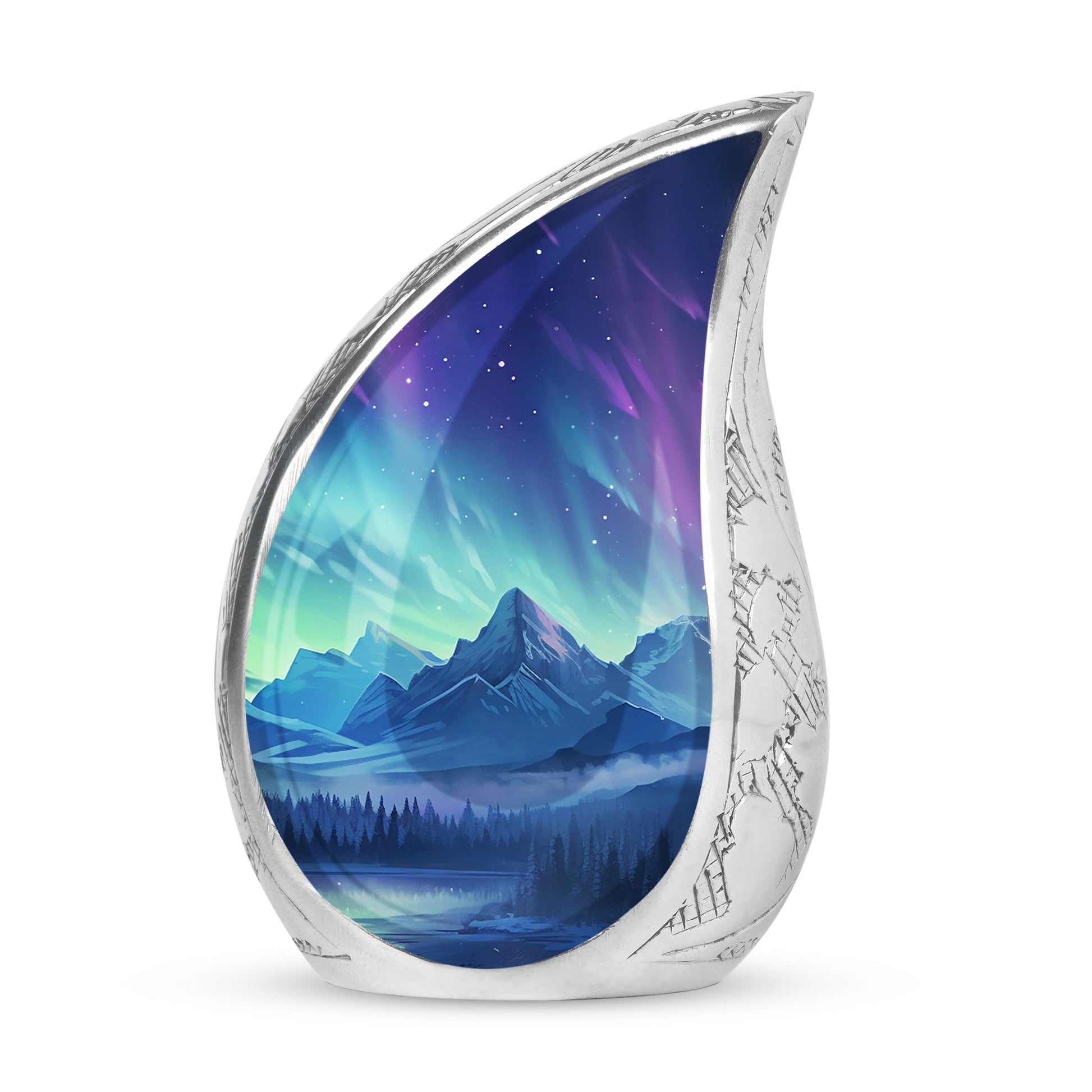 Mountain Lake - Northern Lights Teardrop, Heart Shape Urn