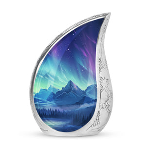 Mountain Lake - Northern Lights Teardrop, Heart Shape Urn