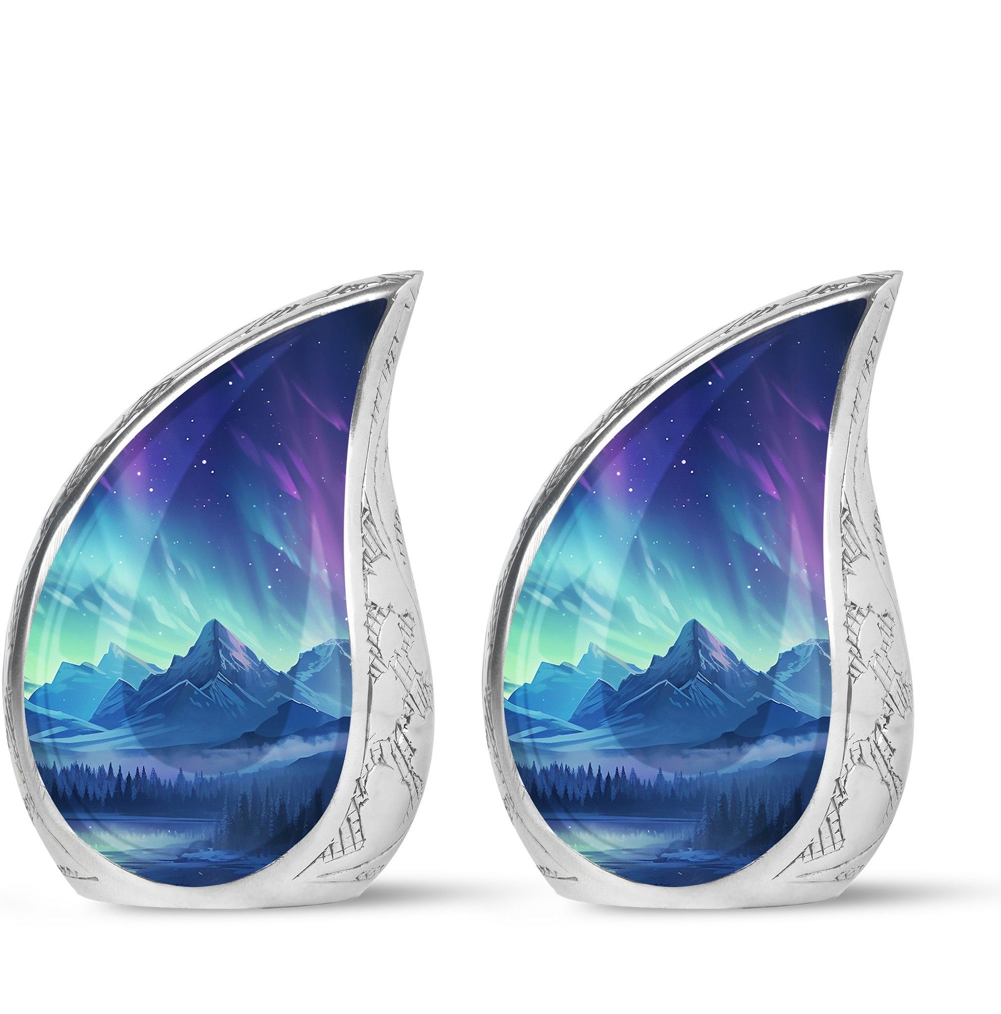 Mountain Lake - Northern Lights Teardrop, Heart Shape Urn