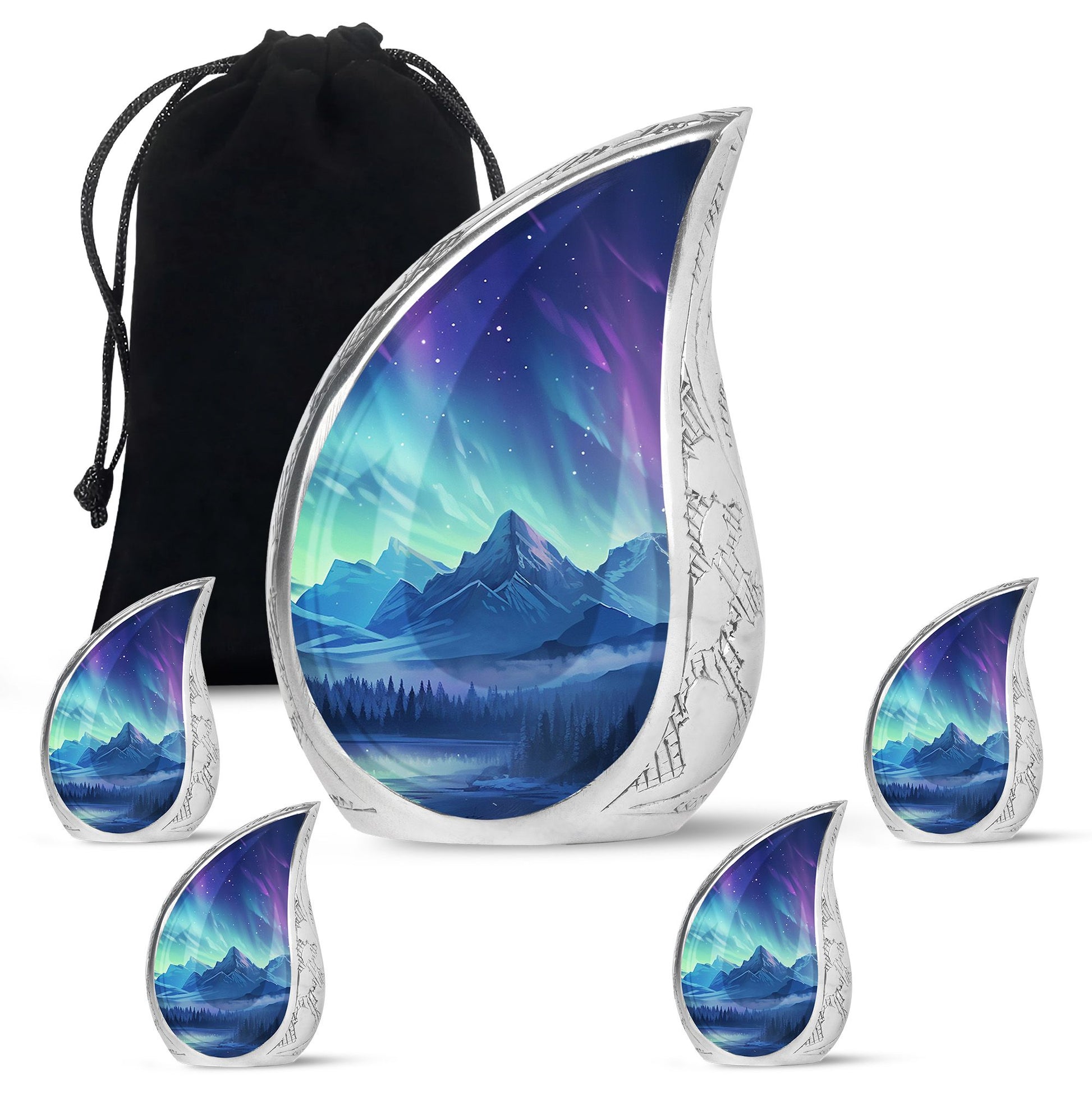 Mountain Lake - Northern Lights Teardrop, Heart Shape Urn