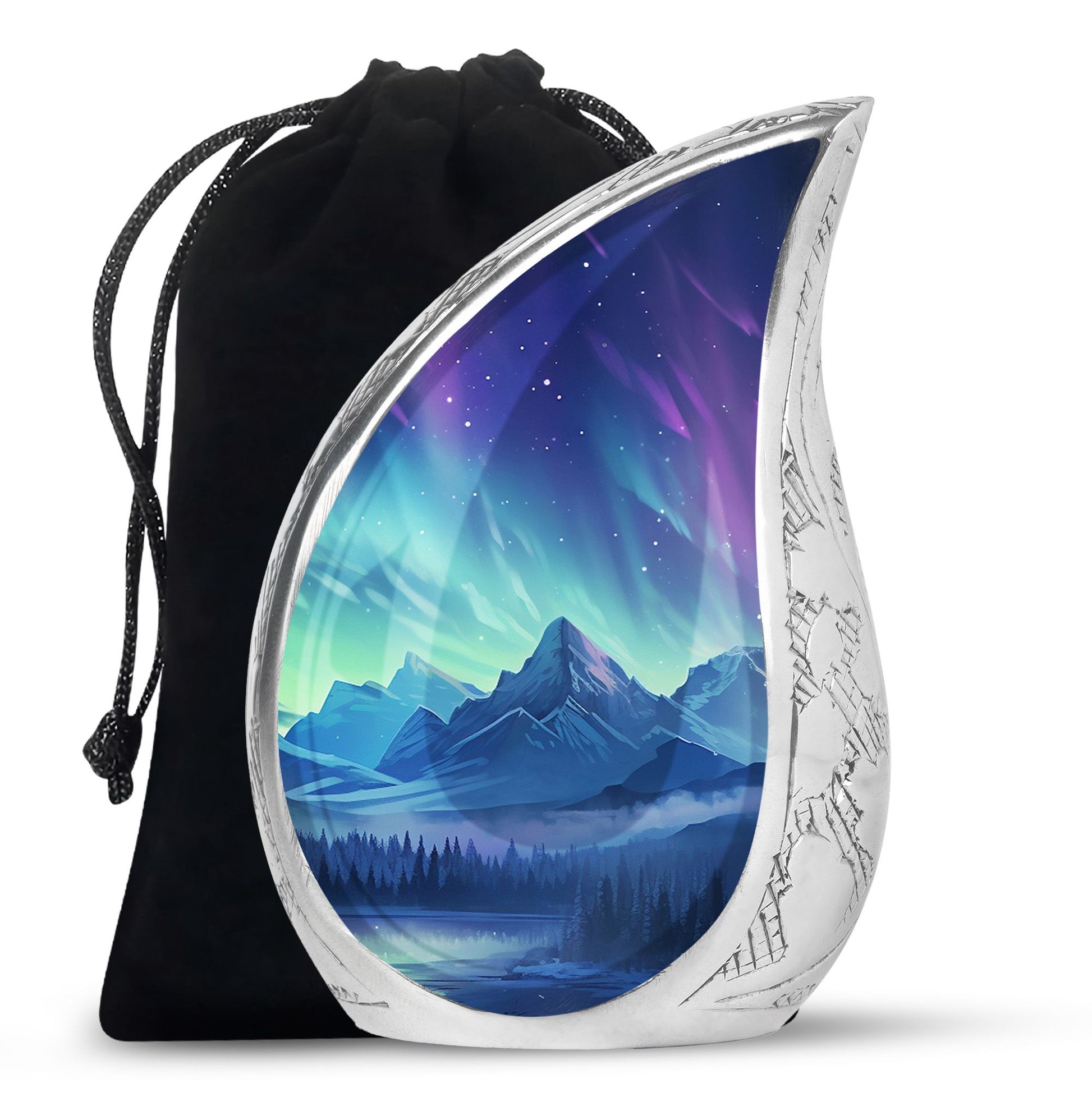 Mountain Lake - Northern Lights Teardrop, Heart Shape Urn